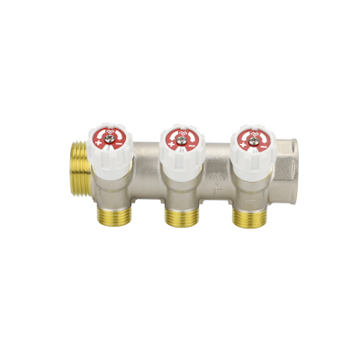 Коллектор распределительный с запорными клапанами Varmega VMMM02-N06153, 1", на 3 выхода 3/4"ЕК