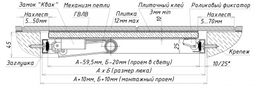 Люк под плитку нажимной, СТИЛ, 40-70