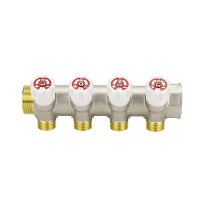 Коллектор распределительный с запорными клапанами Varmega VMMM02-N06154, 1", на 4 выхода 3/4"ЕК