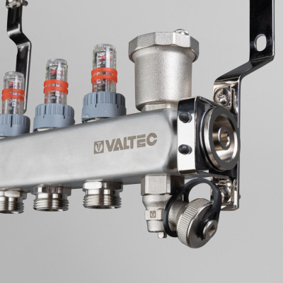 Коллектор из нержавеющей стали Valtec 1"x3/4"с регулирующими клапанами и расходомерами 9 выходов
