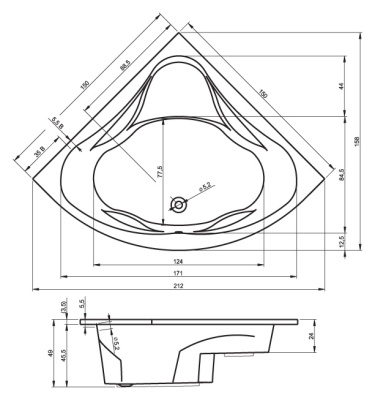 Ванна акриловая угловая RIHO NEO 150x150