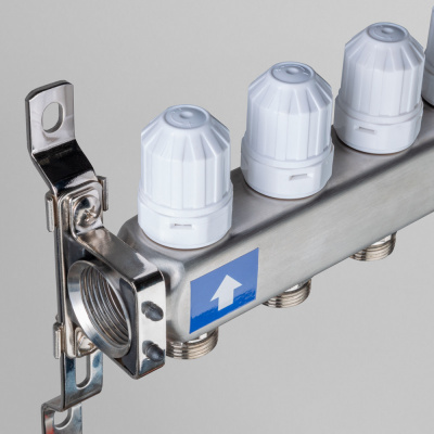 Коллектор из нержавеющей стали Valtec 1"x3/4"с регулирующими клапанами и расходомерами 9 выходов