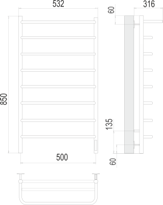 Полотенцесушитель электрический Terminus Полка П8 500х850