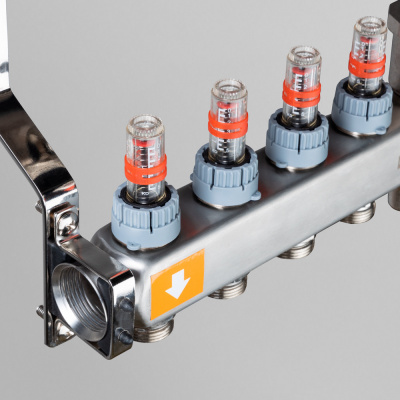 Коллектор из нержавеющей стали Valtec 1"x3/4"с регулирующими клапанами и расходомерами 9 выходов